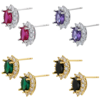 1 Pair Elegant Luxurious Shiny Solid Color Copper Plating Inlay Inlaid Zircon Zircon 18k Gold Plated Ear Studs