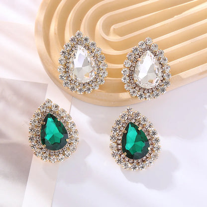 1 Pair Elegant Luxurious Shiny Water Droplets Plating Inlay Alloy Rhinestones Glass Stone Gold Plated Ear Studs