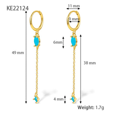 1 Pair Elegant Luxurious Shiny Water Droplets Tassel Plating Inlay Sterling Silver Turquoise Zircon 18k Gold Plated White Gold Plated Drop Earrings