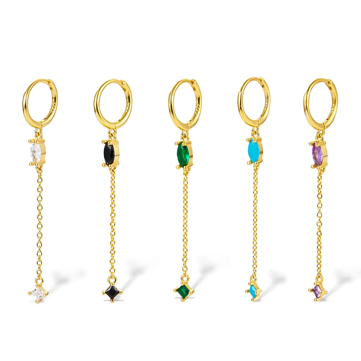 1 Pair Elegant Luxurious Shiny Water Droplets Tassel Plating Inlay Sterling Silver Turquoise Zircon 18k Gold Plated White Gold Plated Drop Earrings