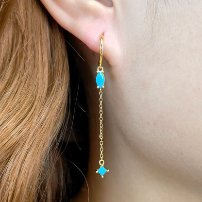 1 Pair Elegant Luxurious Shiny Water Droplets Tassel Plating Inlay Sterling Silver Turquoise Zircon 18k Gold Plated White Gold Plated Drop Earrings