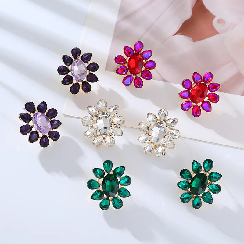 1 Pair Elegant Luxurious Simple Style Flower Inlay Rhinestone Rhinestones Ear Studs