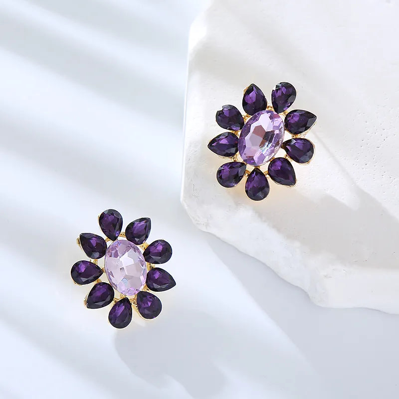 1 Pair Elegant Luxurious Simple Style Flower Inlay Rhinestone Rhinestones Ear Studs