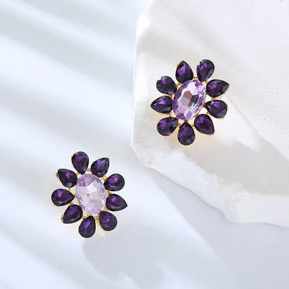 1 Pair Elegant Luxurious Simple Style Flower Inlay Rhinestone Rhinestones Ear Studs