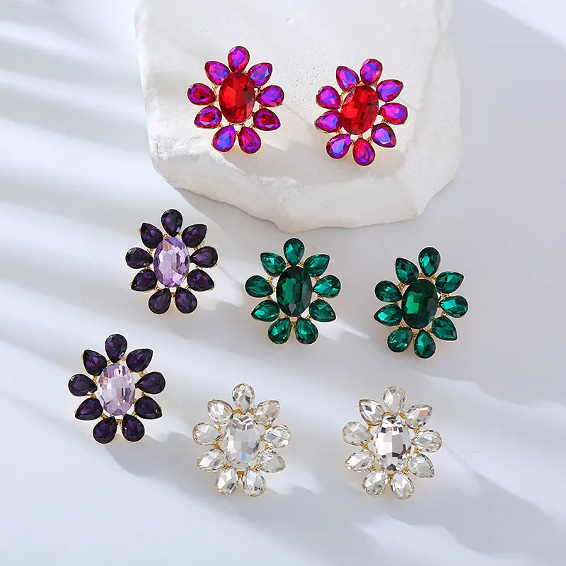 1 Pair Elegant Luxurious Simple Style Flower Inlay Rhinestone Rhinestones Ear Studs