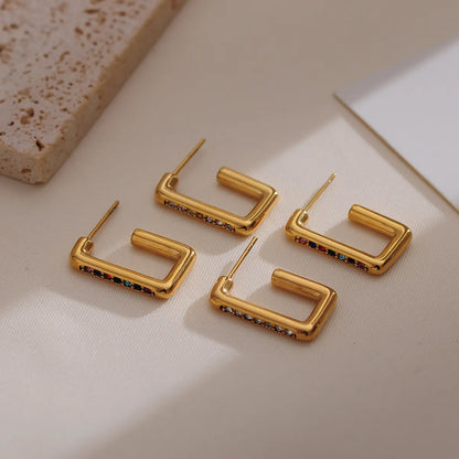 1 Pair Elegant Luxurious Simple Style Solid Color Plating Inlay Stainless Steel Zircon 18k Gold Plated Ear Studs