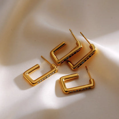 1 Pair Elegant Luxurious Simple Style Solid Color Plating Inlay Stainless Steel Zircon 18k Gold Plated Ear Studs