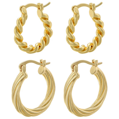 1 Pair Elegant Luxurious Simple Style Twist Plating Hollow Out Copper 18k Gold Plated Hoop Earrings