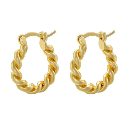 1 Pair Elegant Luxurious Simple Style Twist Plating Hollow Out Copper 18k Gold Plated Hoop Earrings