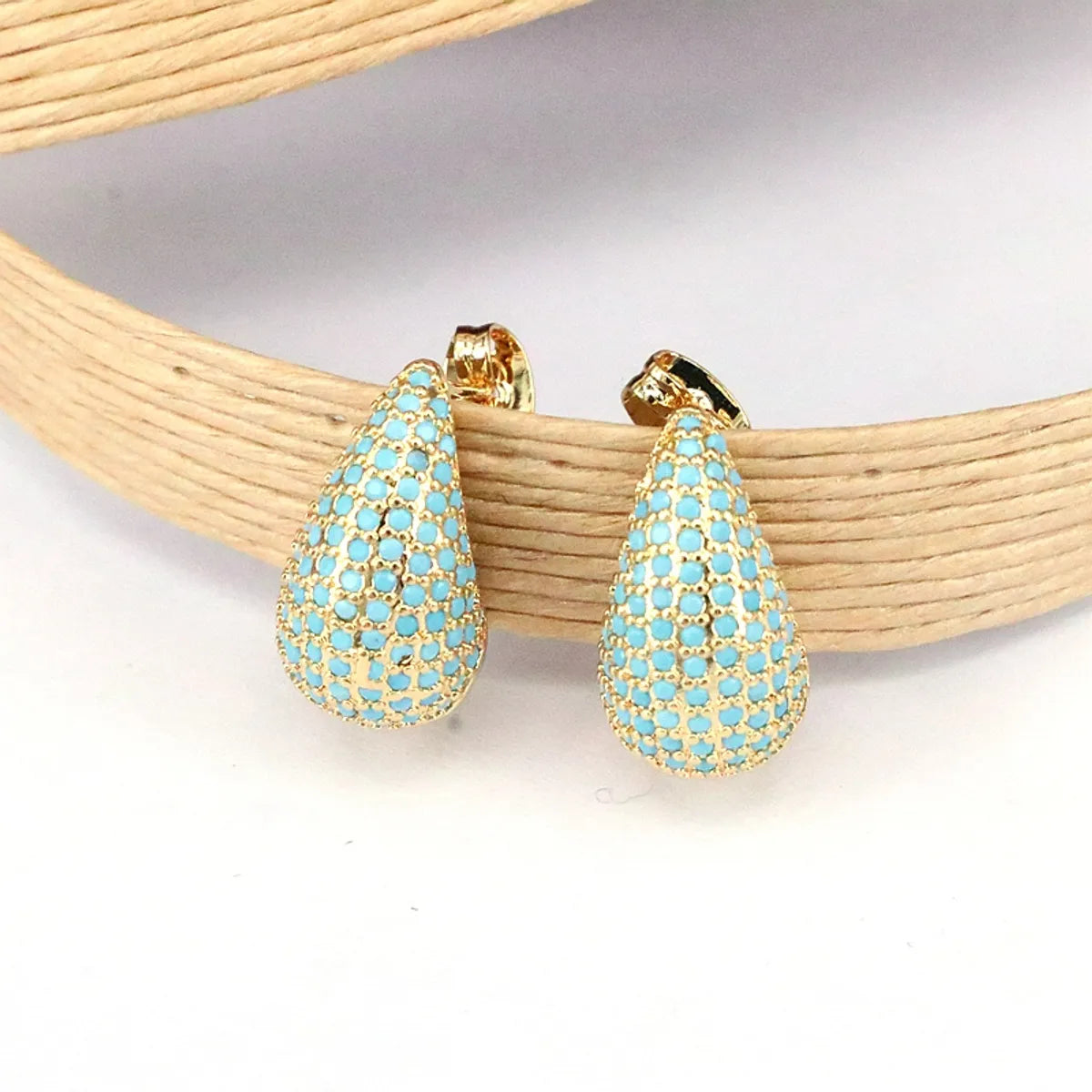 1 Pair Elegant Luxurious Simple Style Water Droplets Plating Inlay Copper Artificial Rhinestones 18k Gold Plated Ear Studs