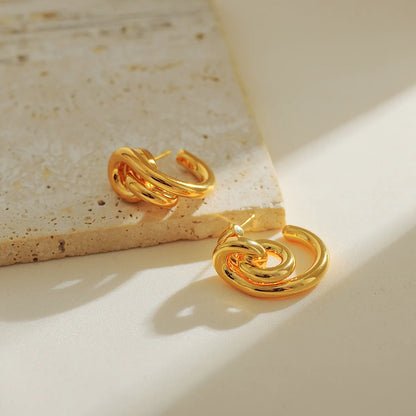 1 Pair Elegant Luxurious Solid Color Plating Copper 18K Gold Plated Ear Studs