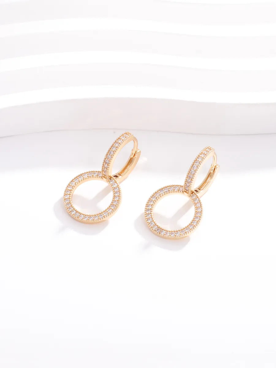 1 Pair Elegant Luxurious Solid Color Plating Inlay Copper Zircon White Gold Plated Gold Plated Drop Earrings