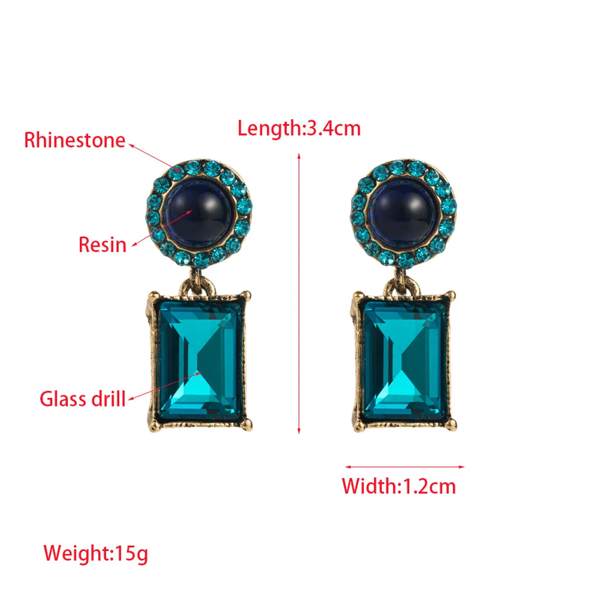 1 Pair Elegant Luxurious Square Inlay Alloy Resin Rhinestones Glass Drill Drop Earrings