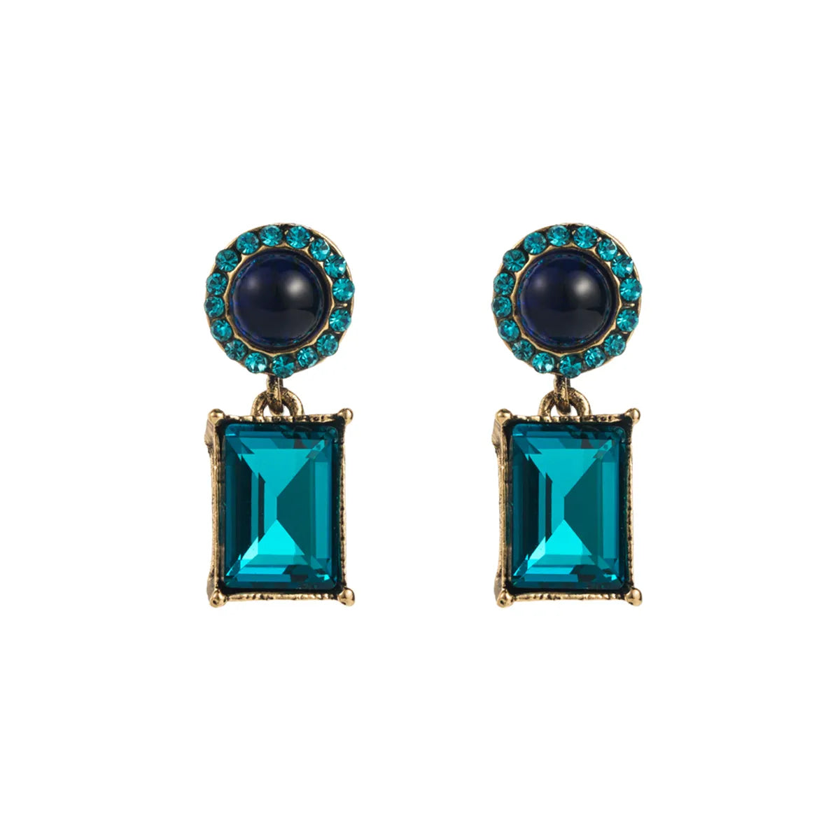 1 Pair Elegant Luxurious Square Inlay Alloy Resin Rhinestones Glass Drill Drop Earrings