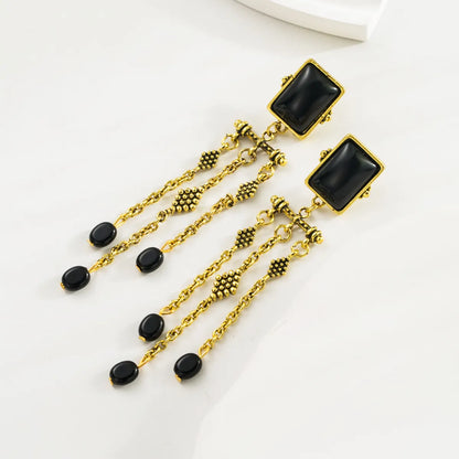 1 Pair Elegant Luxurious Square Inlay Alloy Resin Rhinestones Glass Drill Drop Earrings