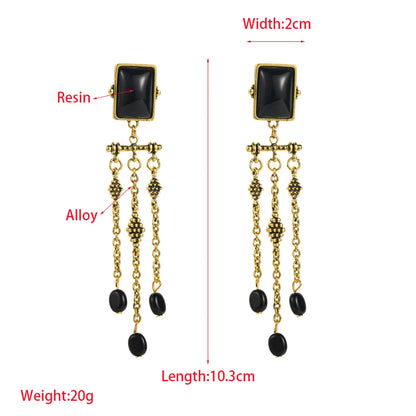 1 Pair Elegant Luxurious Square Inlay Alloy Resin Rhinestones Glass Drill Drop Earrings