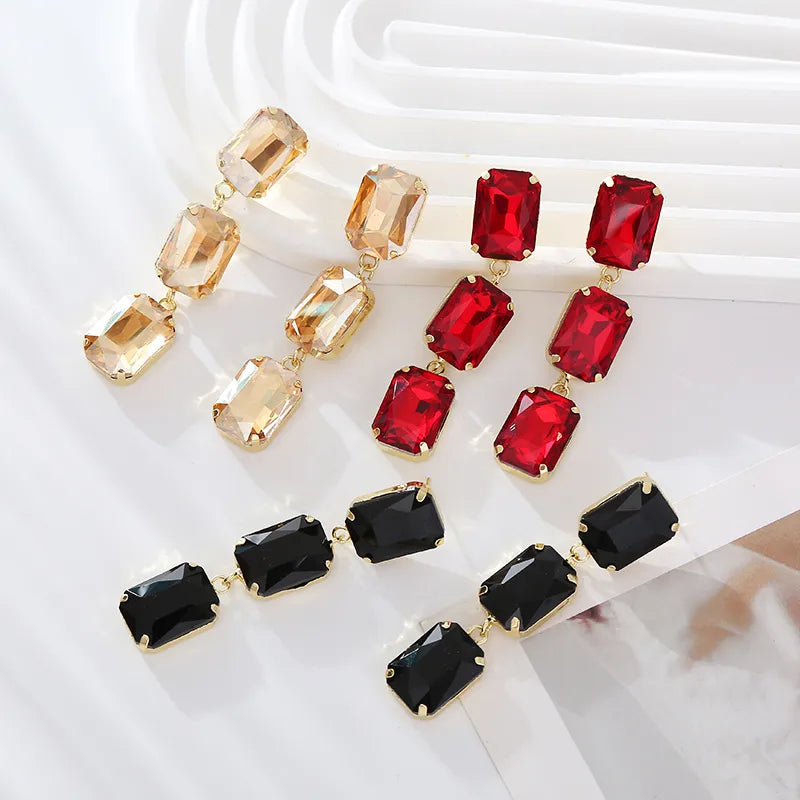 1 Pair Elegant Luxurious Square Plating Inlay Alloy Glass Gold Plated Drop Earrings