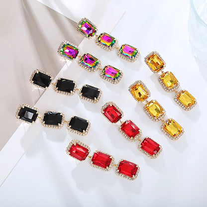 1 Pair Elegant Luxurious Square Plating Inlay Rhinestone Rhinestones Gold Plated Drop Earrings