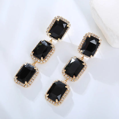 1 Pair Elegant Luxurious Square Plating Inlay Rhinestone Rhinestones Gold Plated Drop Earrings