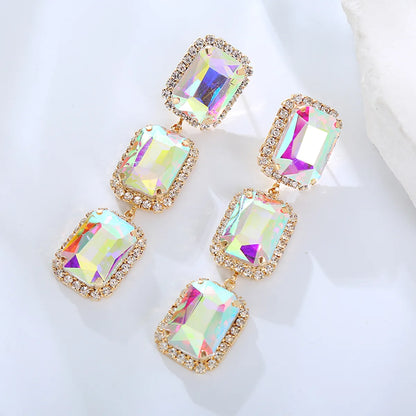 1 Pair Elegant Luxurious Square Plating Inlay Rhinestone Rhinestones Gold Plated Drop Earrings