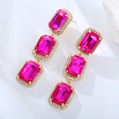 1 Pair Elegant Luxurious Square Plating Inlay Rhinestone Rhinestones Gold Plated Drop Earrings