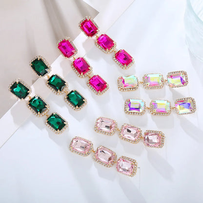 1 Pair Elegant Luxurious Square Plating Inlay Rhinestone Rhinestones Gold Plated Drop Earrings