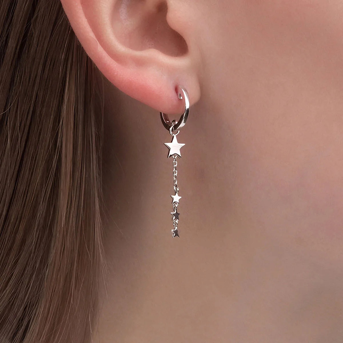 1 Pair Elegant Luxurious Star Plating Sterling Silver White Gold Plated Drop Earrings