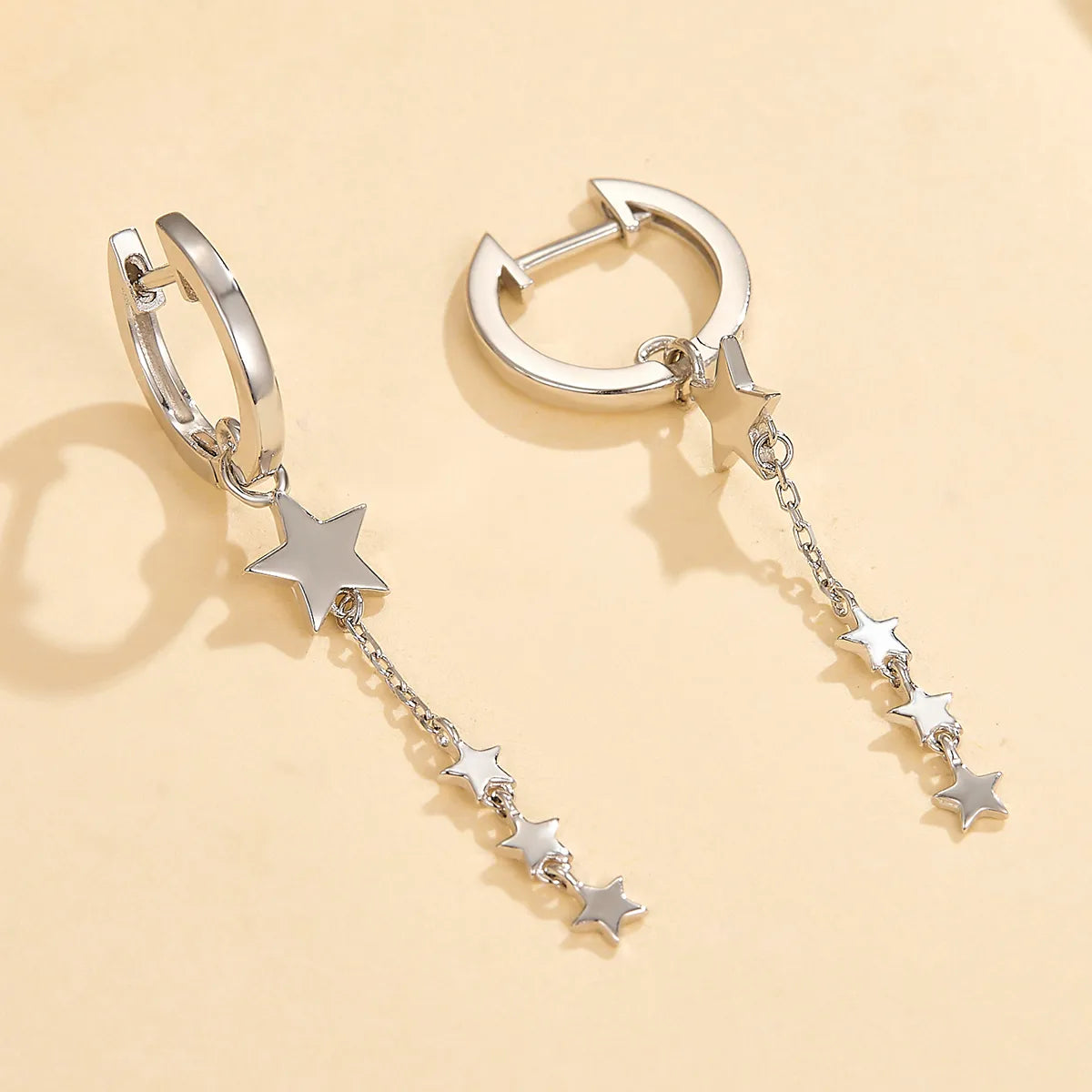 1 Pair Elegant Luxurious Star Plating Sterling Silver White Gold Plated Drop Earrings