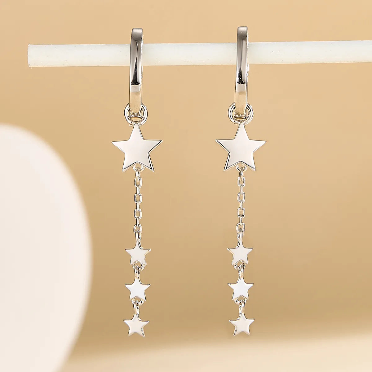 1 Pair Elegant Luxurious Star Plating Sterling Silver White Gold Plated Drop Earrings