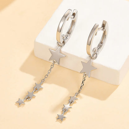 1 Pair Elegant Luxurious Star Plating Sterling Silver White Gold Plated Drop Earrings