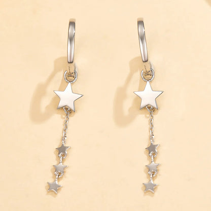 1 Pair Elegant Luxurious Star Plating Sterling Silver White Gold Plated Drop Earrings