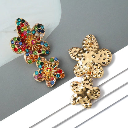 1 Pair Elegant Luxurious Sweet Flower Inlay Zinc Alloy Rhinestones Dangling Earrings