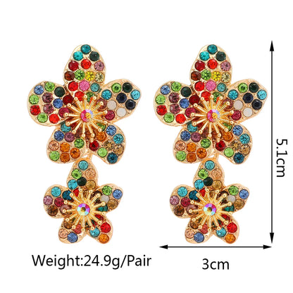 1 Pair Elegant Luxurious Sweet Flower Inlay Zinc Alloy Rhinestones Dangling Earrings