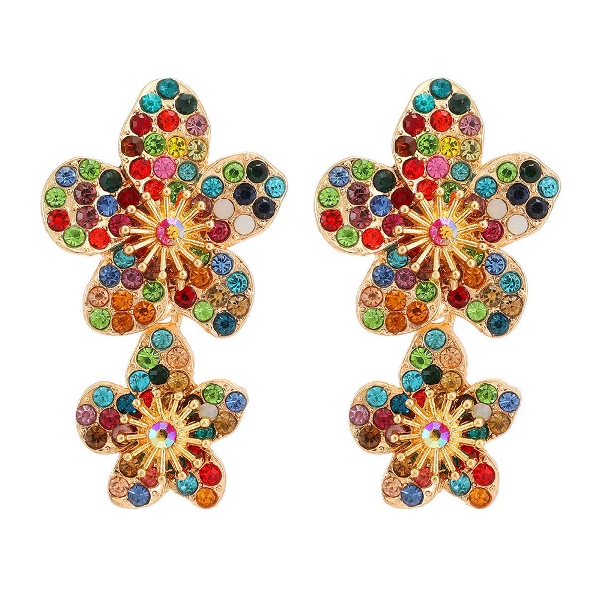 1 Pair Elegant Luxurious Sweet Flower Inlay Zinc Alloy Rhinestones Dangling Earrings