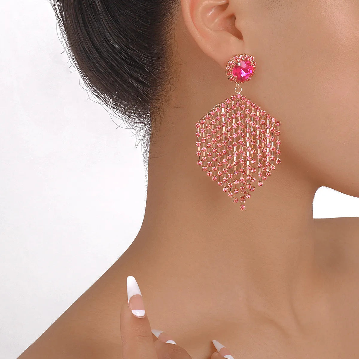 1 Pair Elegant Luxurious Sweet Hexagon Tassel Inlay Alloy Rhinestones Drop Earrings