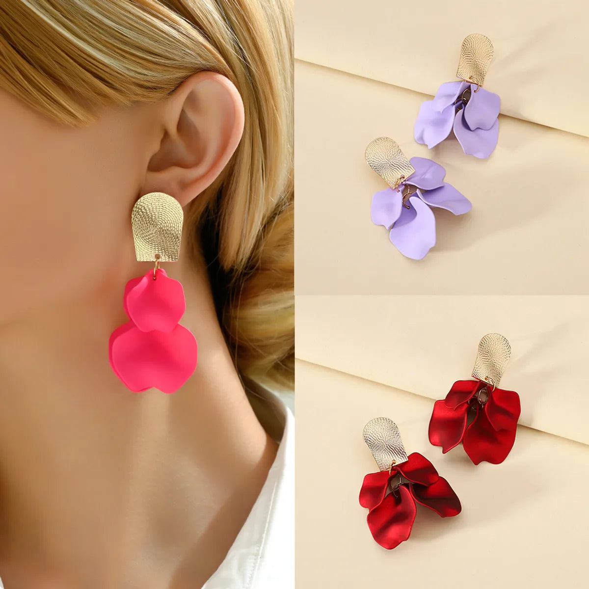 1 Pair Elegant Luxurious Sweet Petal Alloy Dangling Earrings