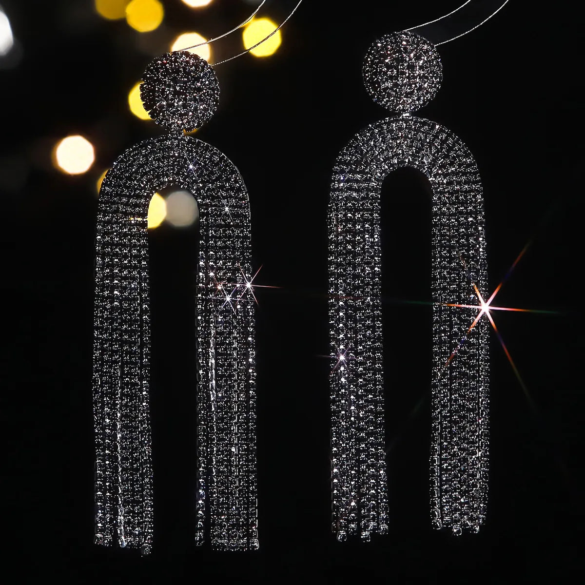 1 Pair Elegant Luxurious U Shape Tassel Inlay Alloy Rhinestones Drop Earrings