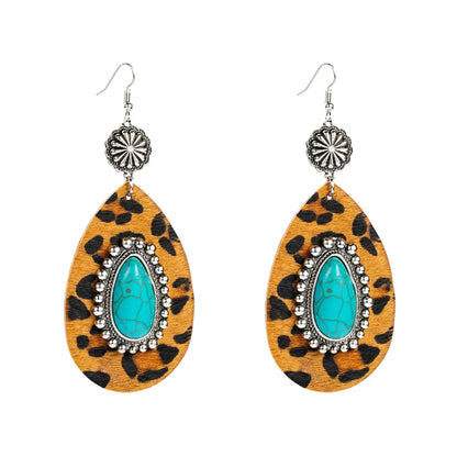 1 Pair Elegant Luxurious Water Droplets Leopard Plating Inlay Alloy Turquoise Gold Plated Drop Earrings