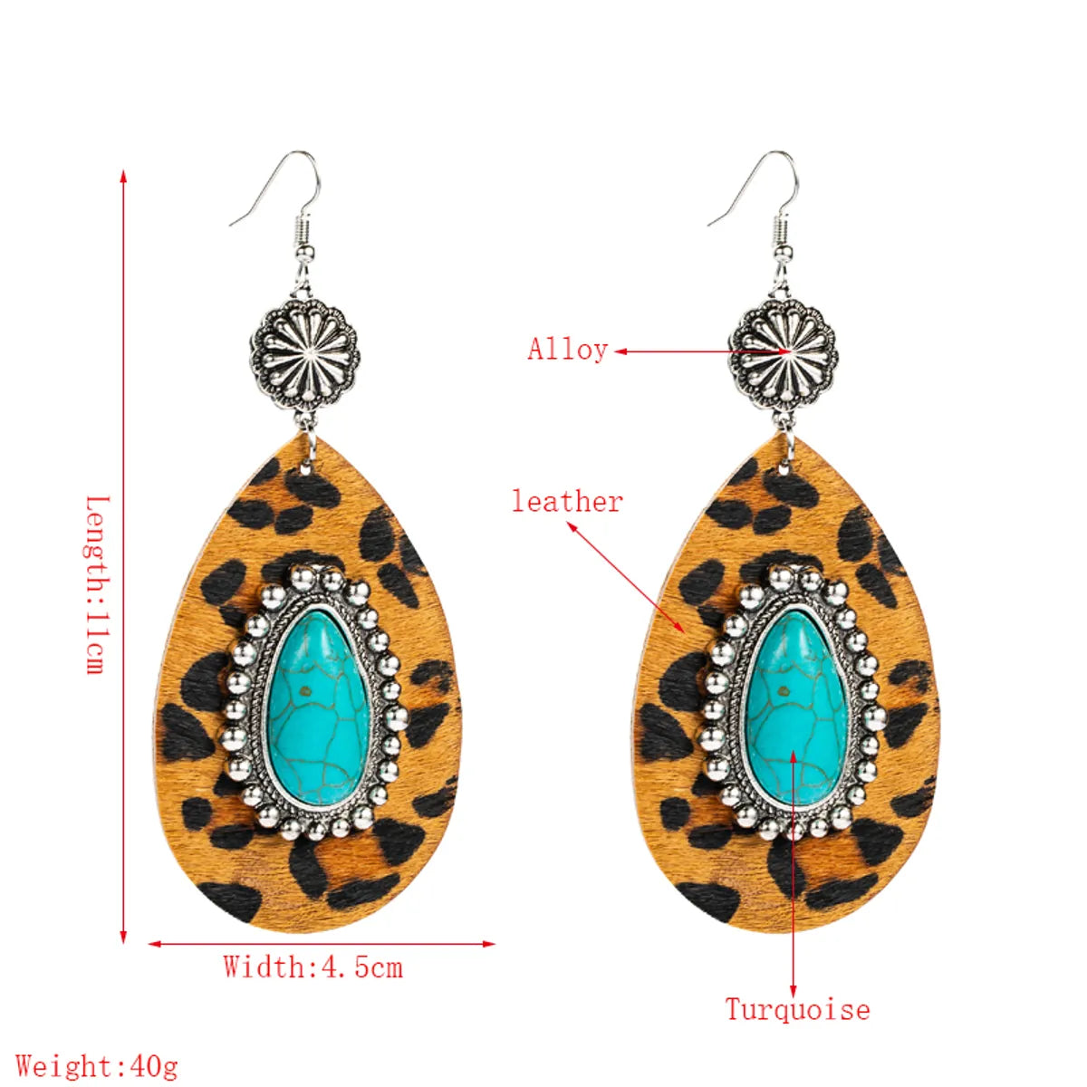 1 Pair Elegant Luxurious Water Droplets Leopard Plating Inlay Alloy Turquoise Gold Plated Drop Earrings