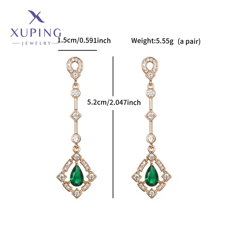 1 Pair Elegant Luxurious XUPING Geometric Inlay Copper Artificial Gemstones 18K Gold Plated Drop Earrings