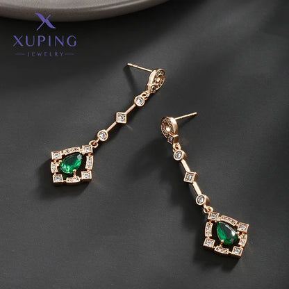 1 Pair Elegant Luxurious XUPING Geometric Inlay Copper Artificial Gemstones 18K Gold Plated Drop Earrings