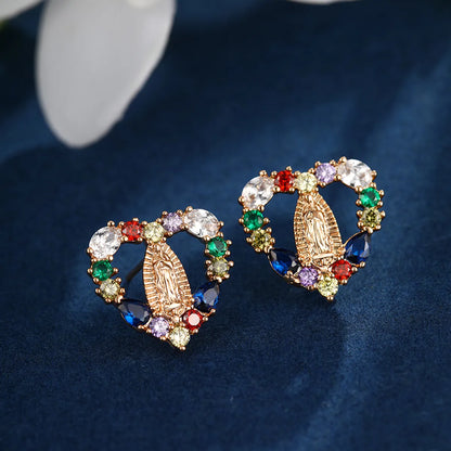 1 Pair Elegant Luxurious XUPING Human Heart Shape Inlay Copper Alloy Artificial Gemstones 18K Gold Plated Ear Studs