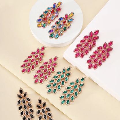 1 Pair Elegant Maple Leaf Plating Hollow Out Inlay Zinc Alloy Rhinestones Drop Earrings