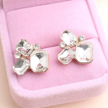 1 Pair Elegant Modern Style Classic Style Geometric Flower Plating Inlay Alloy Crystal Rhinestones Ear Studs