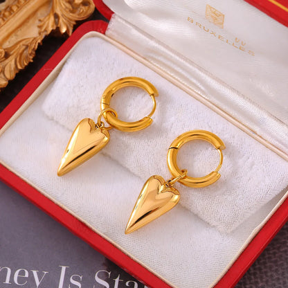 1 Pair Elegant Modern Style Heart Shape Titanium Steel 18K Gold Plated Drop Earrings