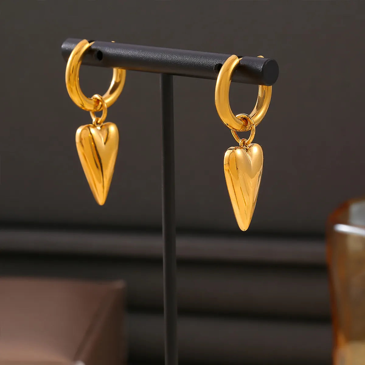 1 Pair Elegant Modern Style Heart Shape Titanium Steel 18K Gold Plated Drop Earrings