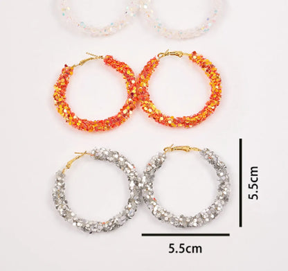 1 Pair Elegant Modern Style Round Sequins Arylic Hoop Earrings