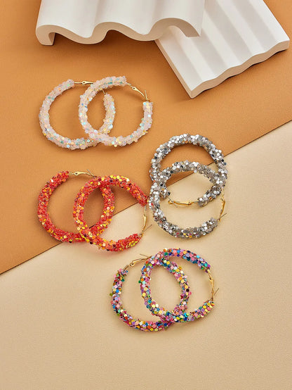 1 Pair Elegant Modern Style Round Sequins Arylic Hoop Earrings