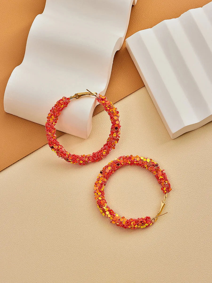 1 Pair Elegant Modern Style Round Sequins Arylic Hoop Earrings