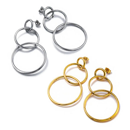 1 Pair Elegant Modern Style Simple Style Circle 304 Stainless Steel 18K Gold Plated Drop Earrings